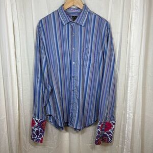 Paul Smith 100% Cotton Men’s‎ Striped Shirt Blues Purples Paisley Cuffs Size XXL